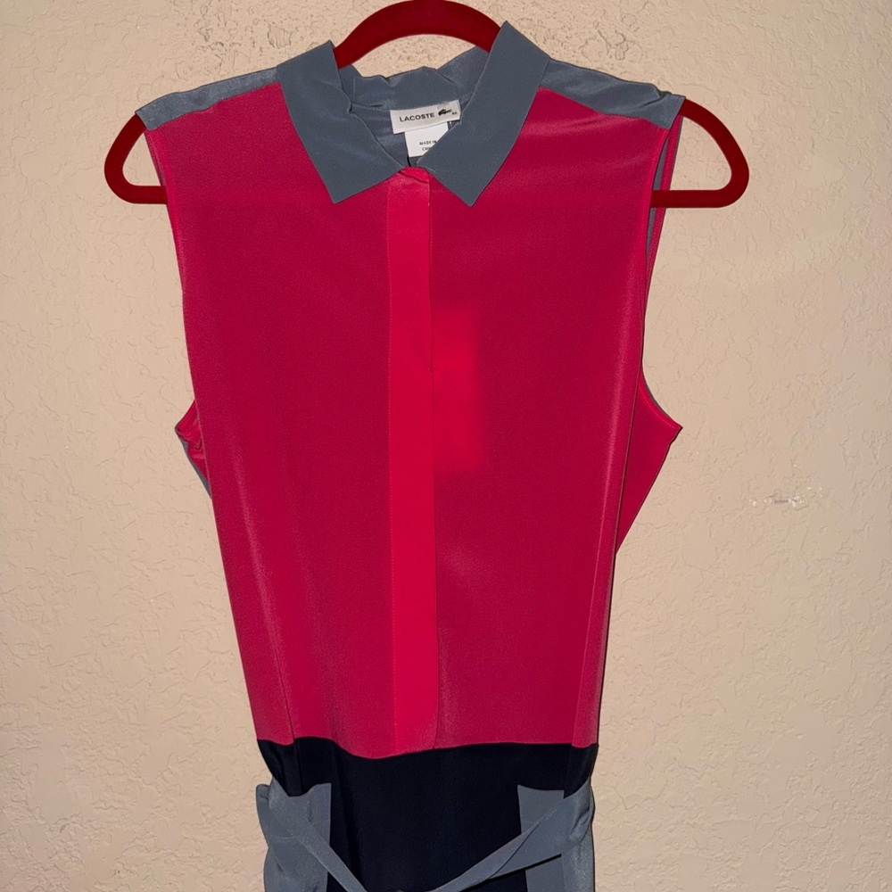 Lacoste Color block silk sleeveless shirt dress- Size 40 - Picture 3 of 12